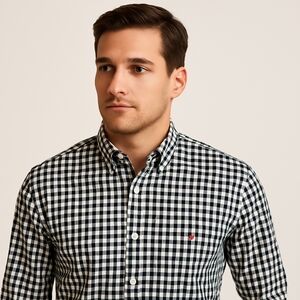 Tommy Hilfiger Classic Fit Check Button Down Shirt Black White Large